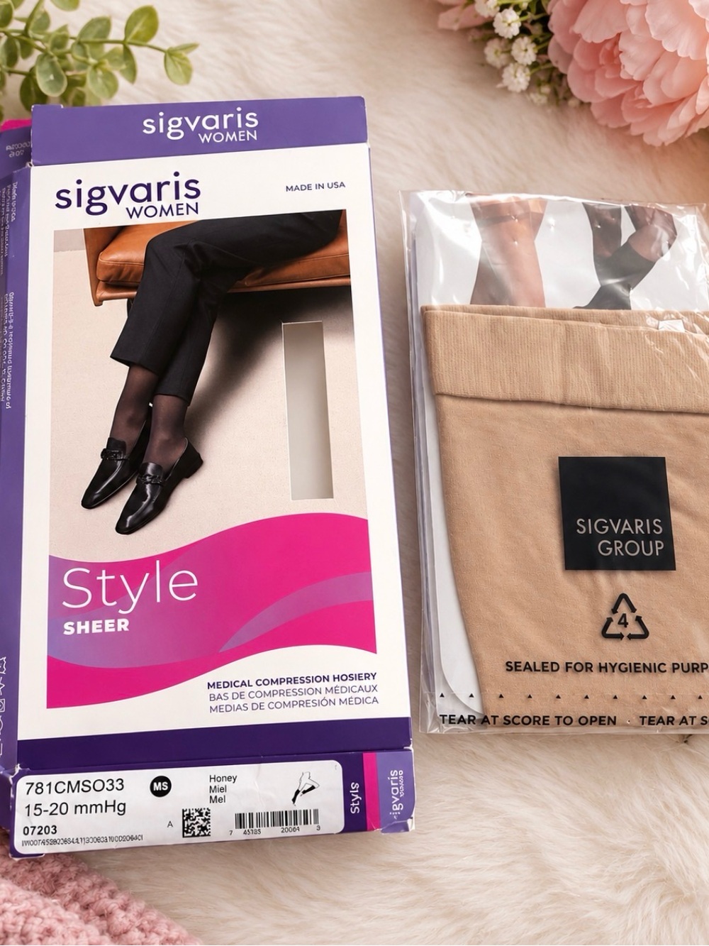 Sigvaris Women Style Sheer Medical Compression Hosiery - Honey. Knee high sz MS